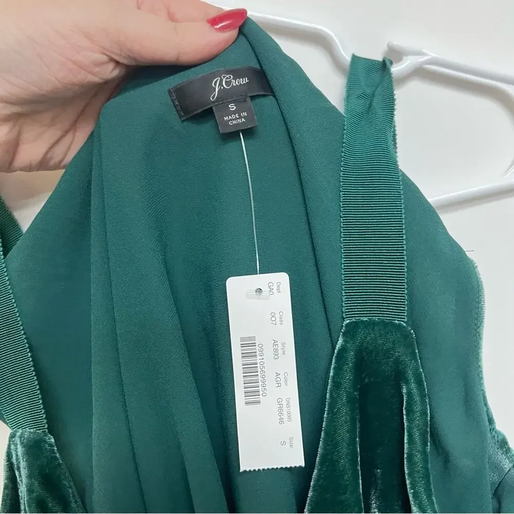 NWT J. Crew Velvet Emerald Green Tank Top V-neck Dressy Blouse Small